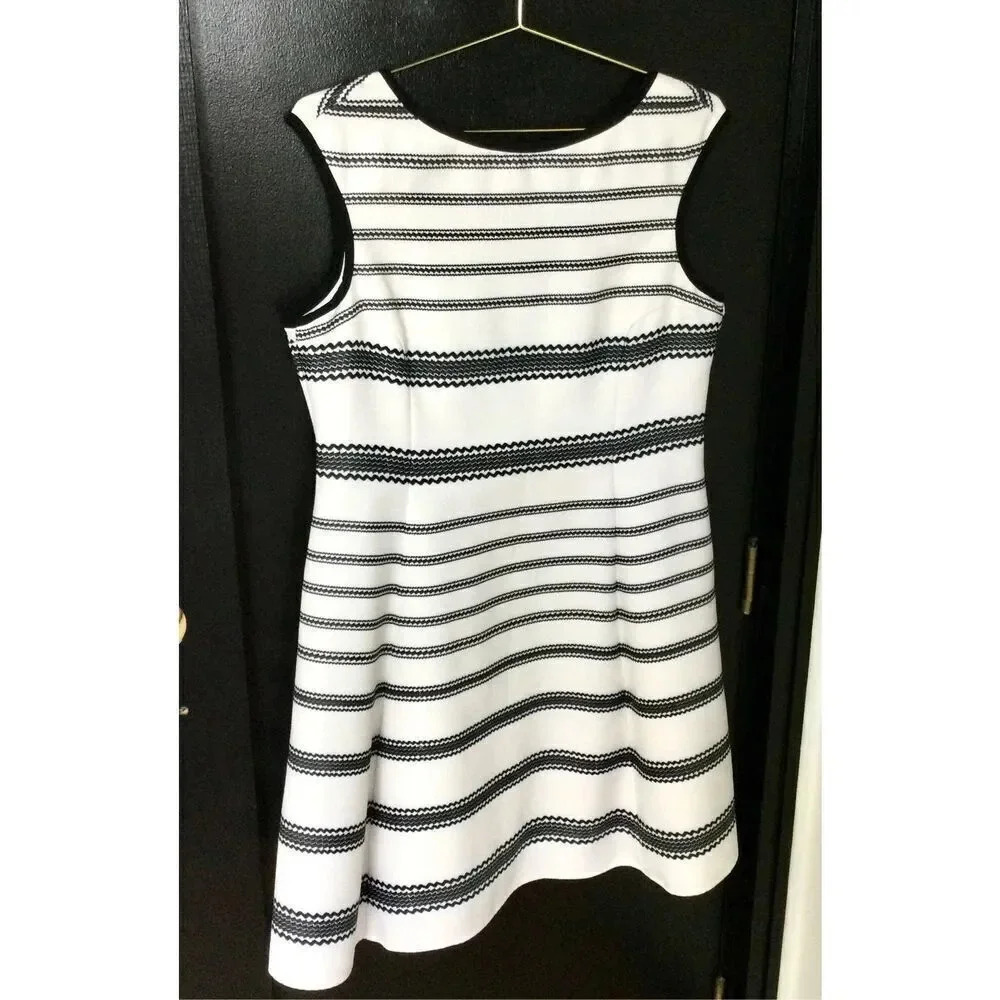 Danny and Nicole Womens Black White Striped Cap Sleeve A-Line Mini Dress Size 14